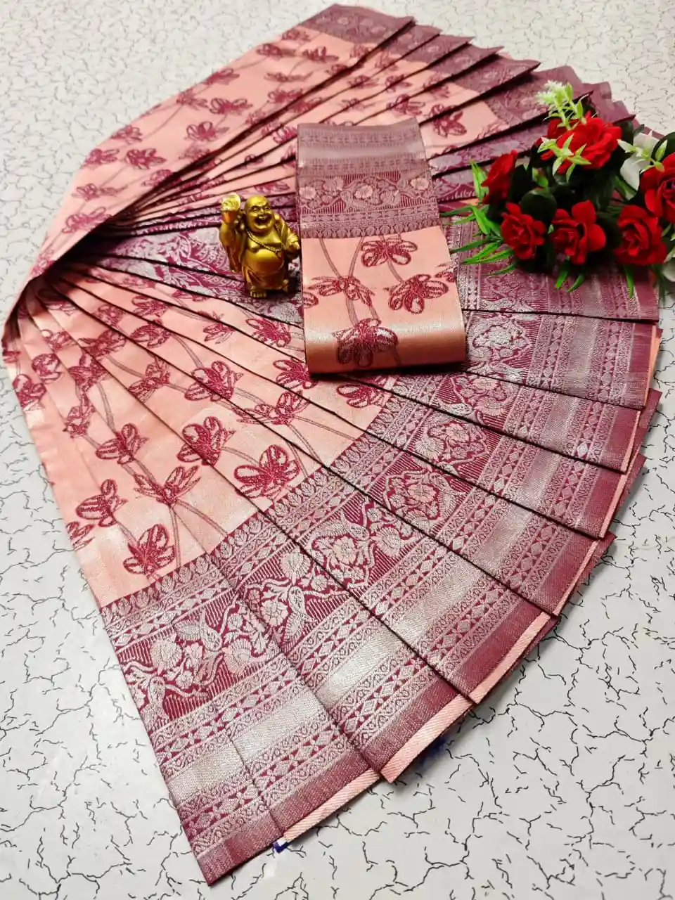 Rose Pink Floral Design Soft Silk Saree